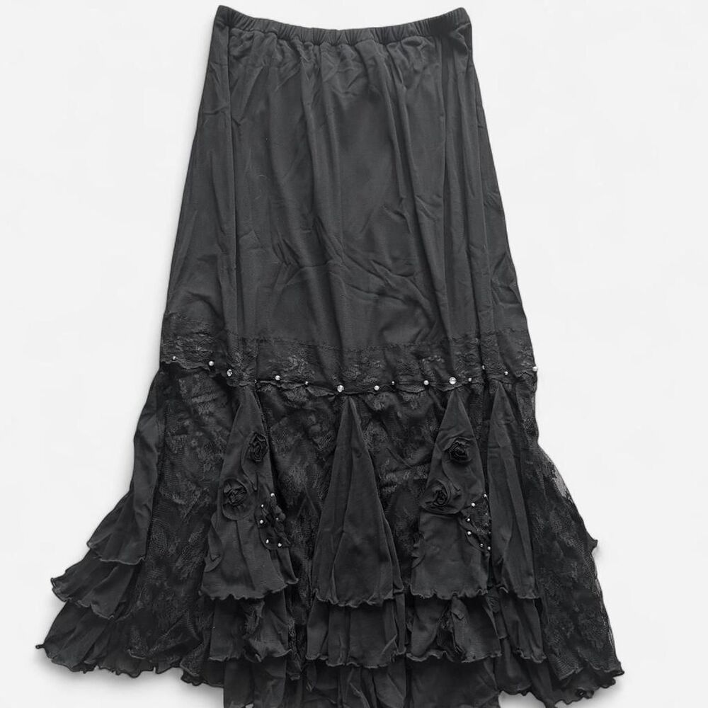 Deadstock Y2K Anis.A flowy black maxi skirt lace + beading whimsygoth boho - Picture 2 of 8